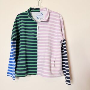 Addison Bay Colorblock Striped Half-Zip Pullover - Green, Light Pink & Blue